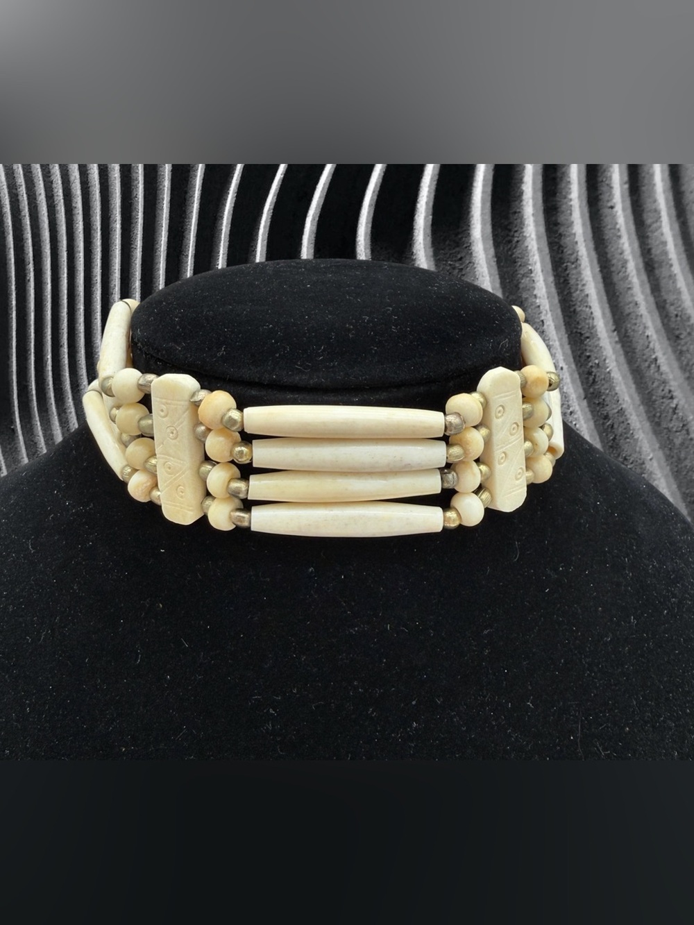 Vintage Native American Buffalo Bone 4-Strand Beaded Choker